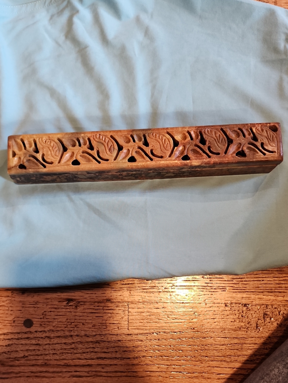 Carved Soapstone Incense Holder Box - Floral Pattern